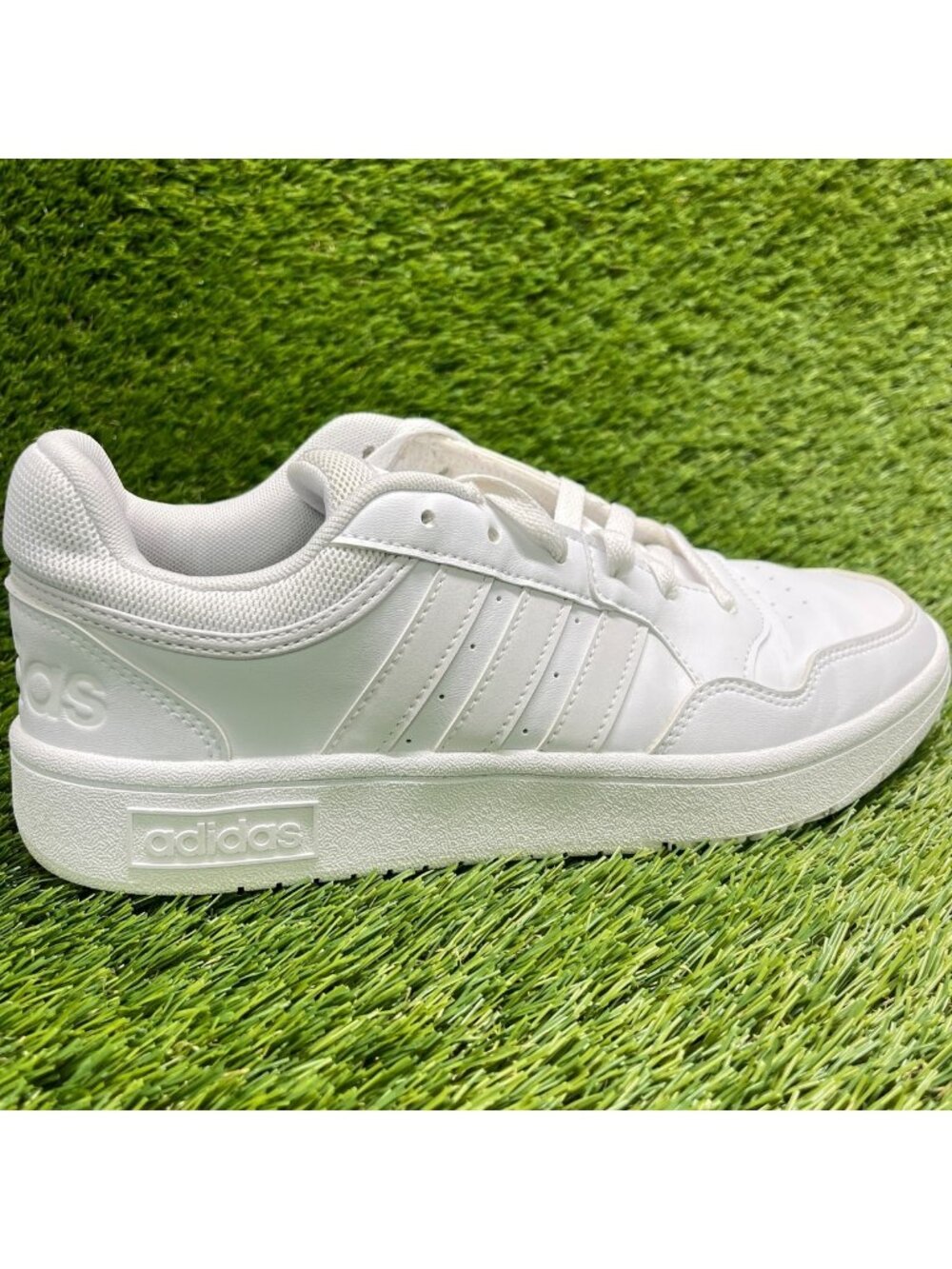 Adidas Hoops 3.0 Low Womens Size 8 Triple White Athletic Leather Shoes Sneakers